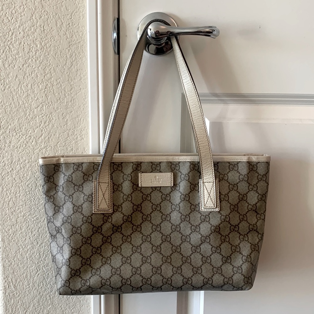 Taking Offers! Authentic Gucci GG logo coated canvas white/beige tote